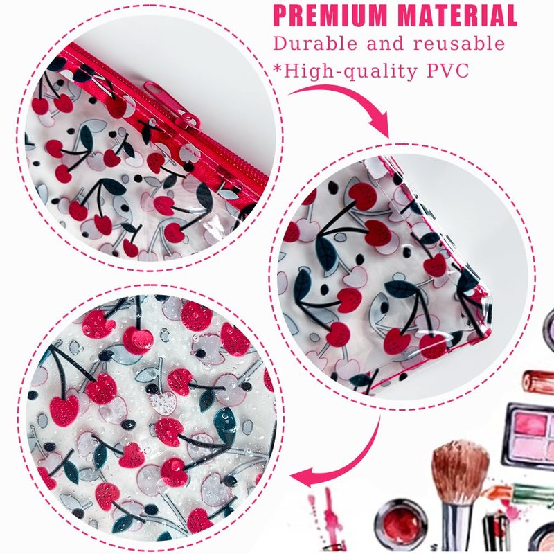 TotePrint 6PCS Patterned Zipper Pouch with Cherry Print, Portable Mini Coin Purse, Clear Bag, Small Storage Bag Measuring 8.27 x 5.9 inches (Cherry printing-6pcs)