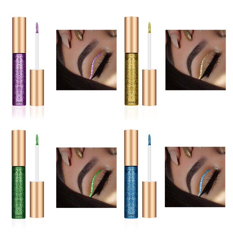 Ownest 10 Colors Liquid Glitter Eyeliner Set, Metallic Shimmer Liquid Eyeshadow Set, Long Lasting Waterproof Shimmer Sparkling Liquid Eyeliner & Shadow Duo, Glitter Eyes Makeup Kit