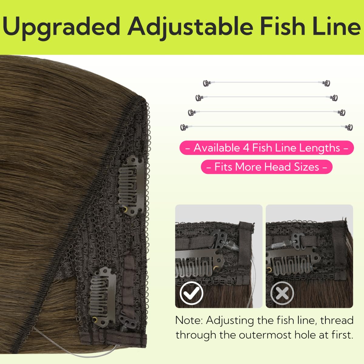 HOTBANANA Wire Hair Extensions, 12 inch 70g Walnut Brown to Ash Brown and Bleach Blonde Fish Line Extensions Remy Real Human Hair Straight Invisible Soft Skin Wire Weft Silky for Women