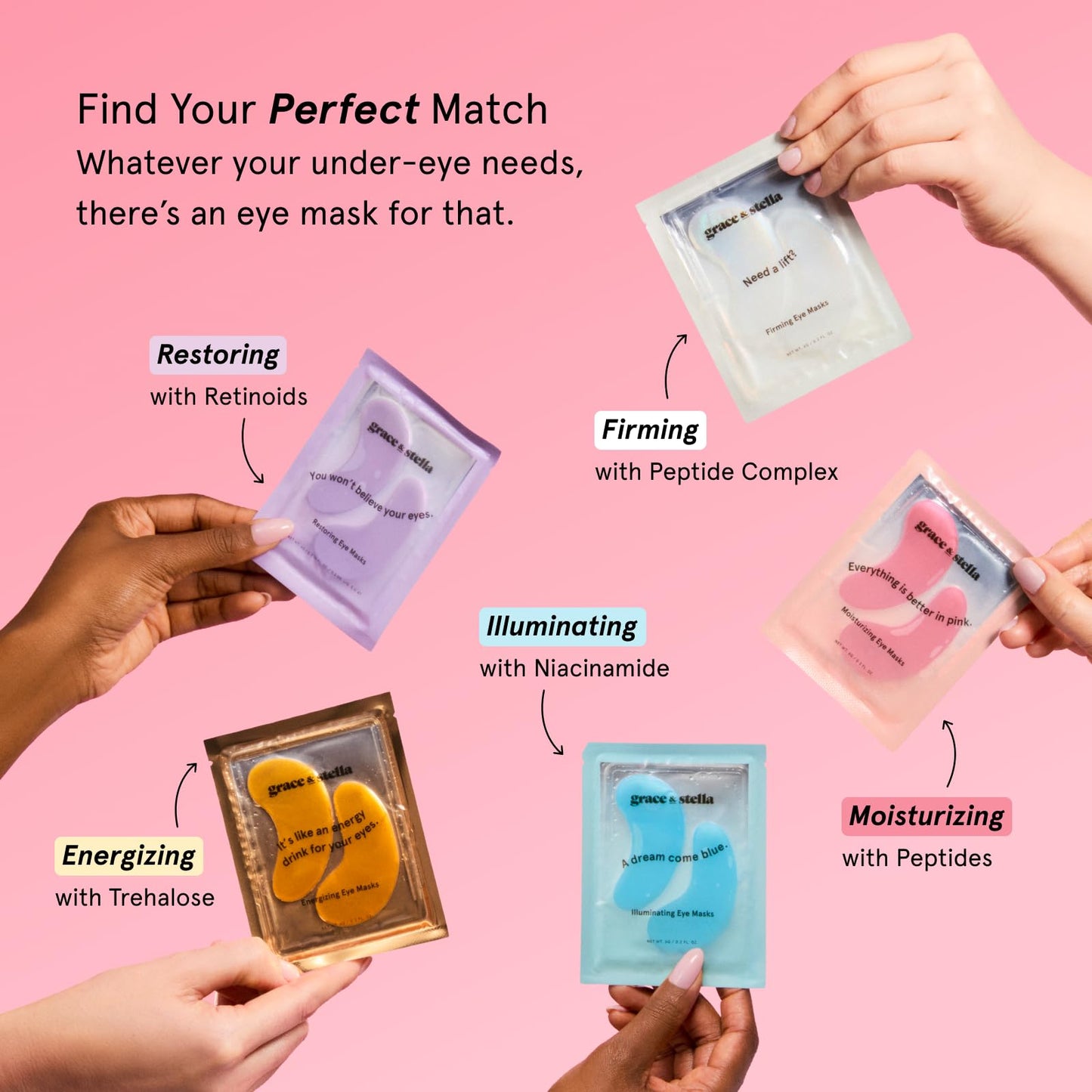 grace & stella Award Winning Under Eye Mask - Reduce Dark Circles, Puffy Eyes, Undereye Bags, Wrinkles - Gel Under Eye Patches - Small Birthday Gifts - Vegan Cruelty-Free (Pink, 6 Pairs)