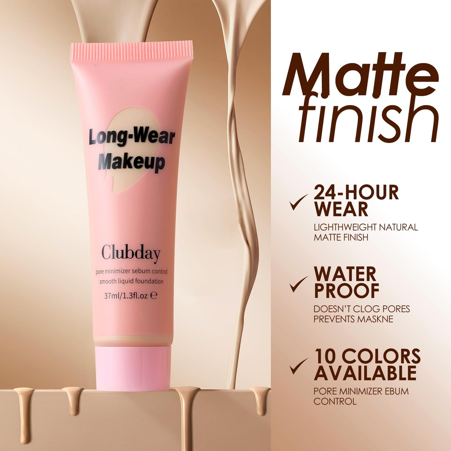 Clubday Long-Wear Smooth Liquid Foundation, Pore Minimizer & Sebum Control, Oil-Free Matte Finish, 37ml/1.3 Fl Oz-10
