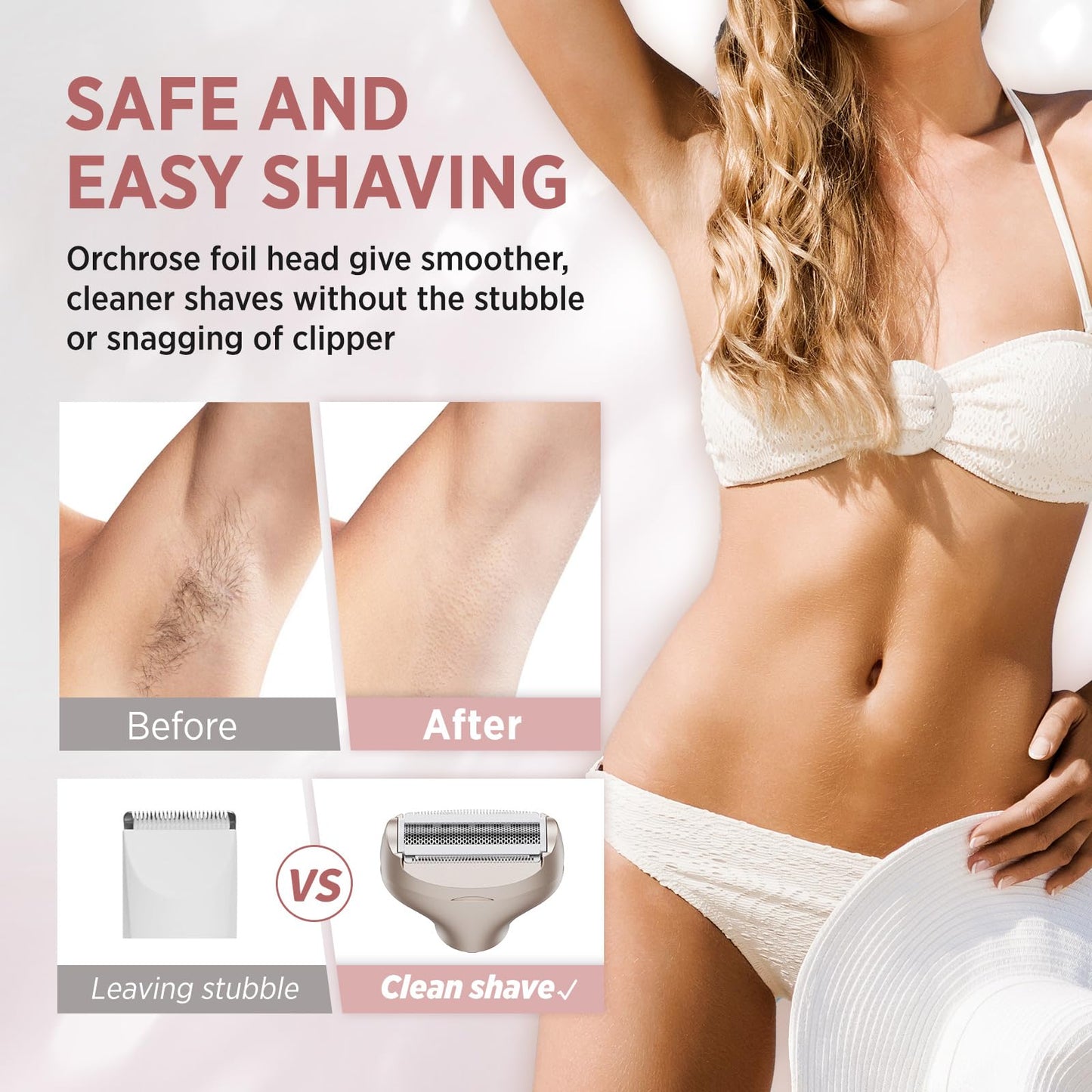Orchrose Electric Razor for Women Body: Rechargeable Painless Electric Shaver for Bikini Face Body Legs Underarms - Portable for Travel
