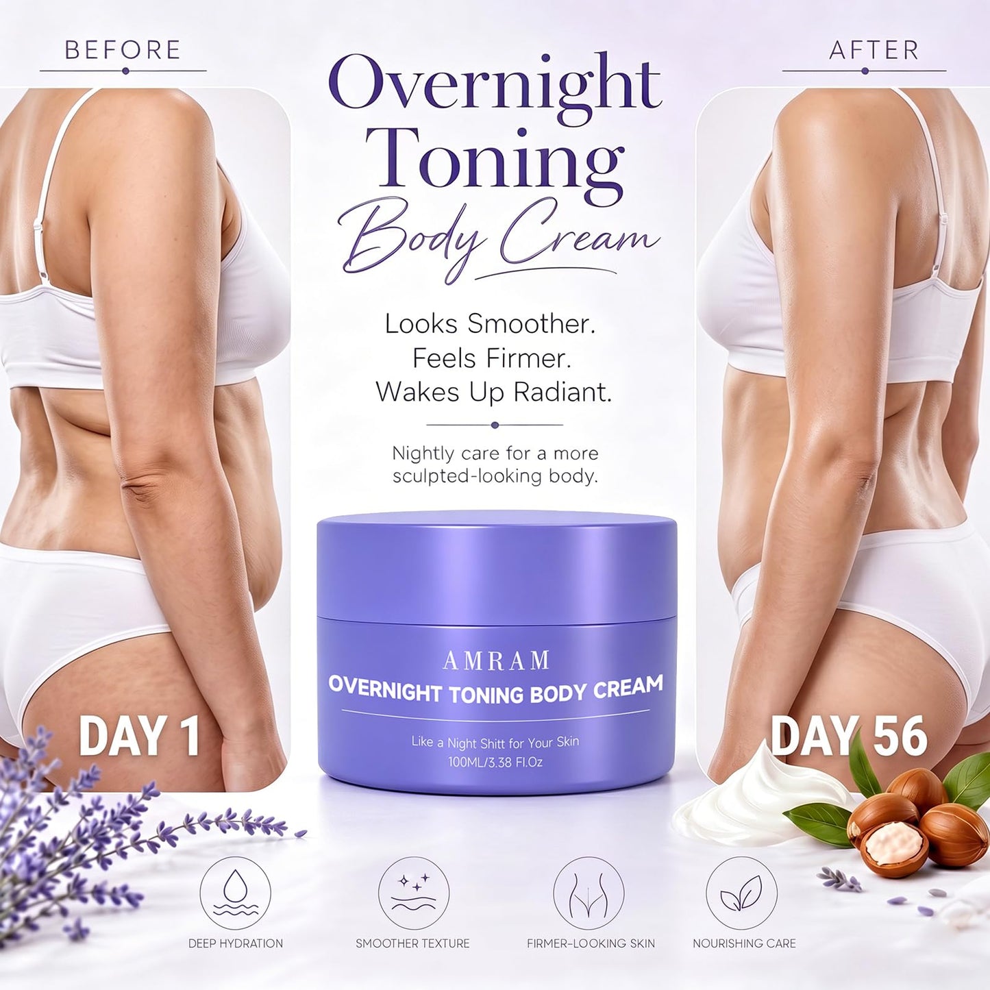 AMRAM Overnight Toning Whip, Skin Tightening, Body Firming Whip That Works While You Sleep, Firming Cream For Loose Skin On The Body(3.38 Fl.Oz)