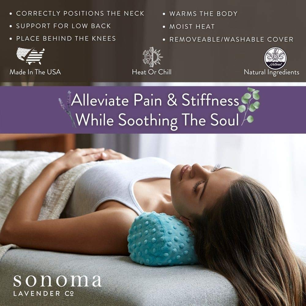 Sonoma Lavender Eucalyptus/Lavender Bolster Roll, Microwaveable, Hot/Cold, Relaxing Pain Relief, Neck, Back or Behind Knees, Removable/Washable Cover (Green Dot) 14x6x6 Handcrafted, Co.