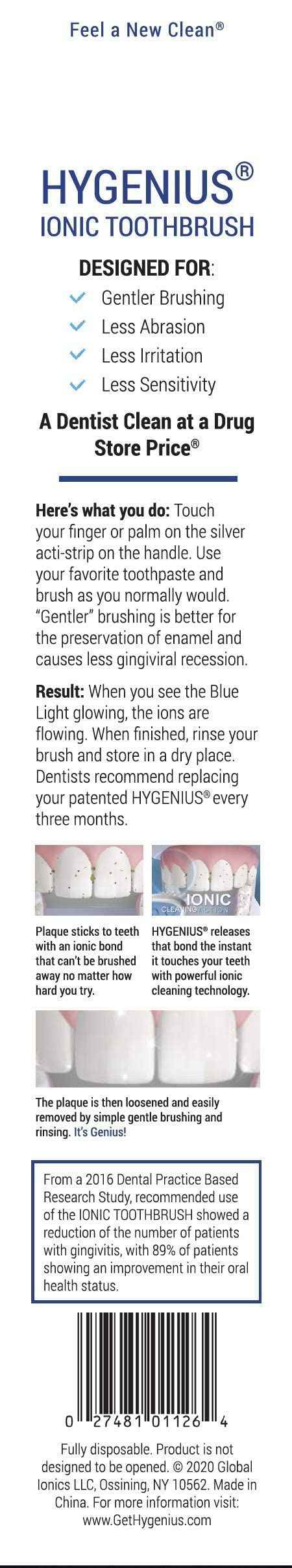 HyGenius Ionic Toothbrush. The Ultimate Plaque Fighting Trillion ION Toothbrush. A Dentist Clean at a Drug Store Price. (Aqua)