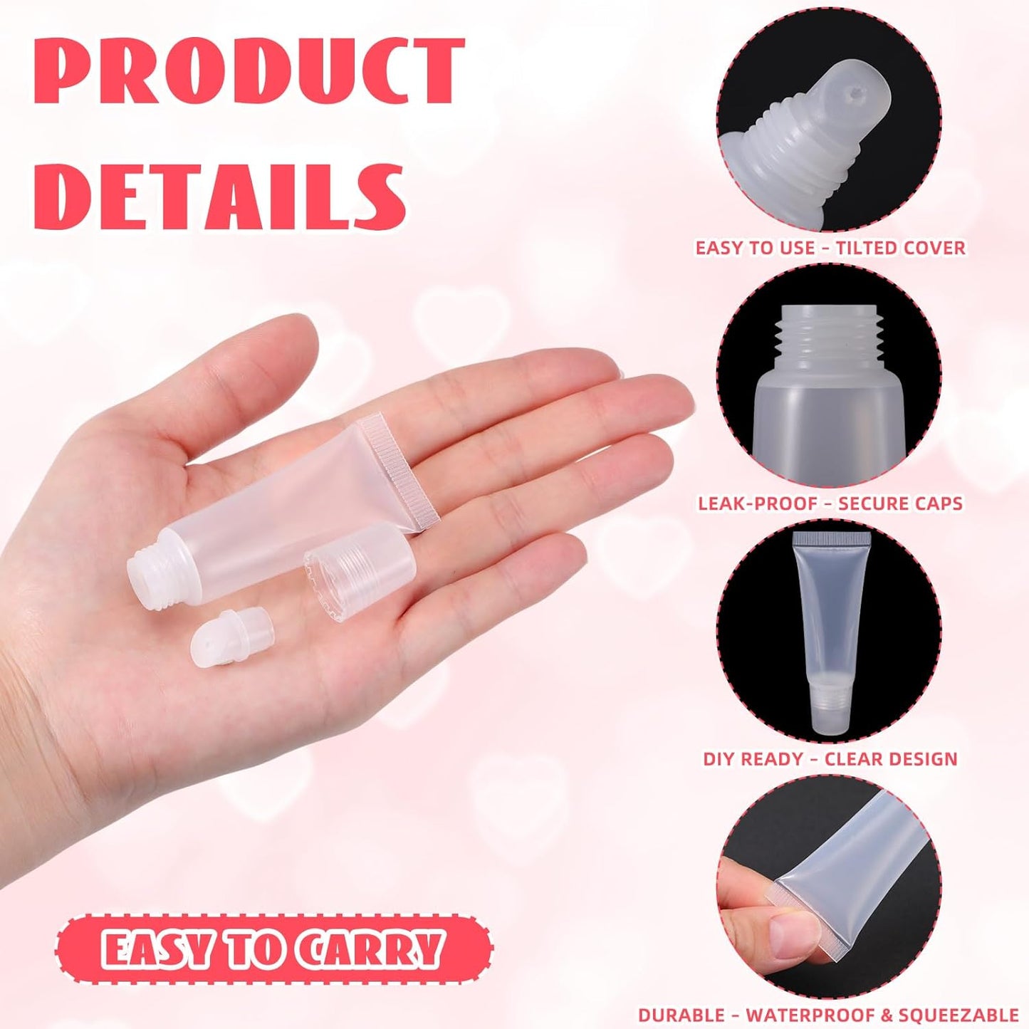 Empty Lip Gloss Tubes - 300 Pcs 8ml Clear Squeeze Containers for DIY, Travel Toiletries & Personal Care