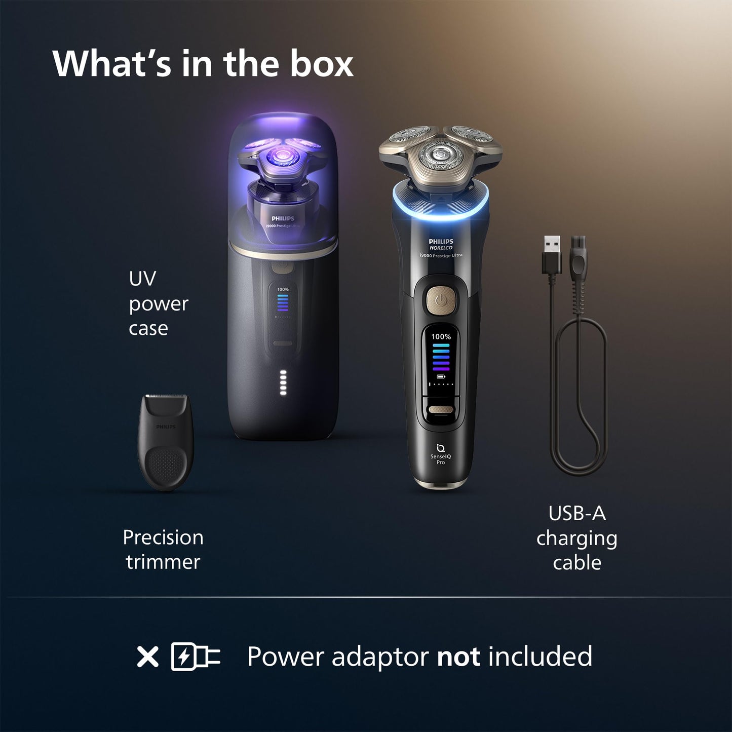 Philips Norelco Shaver i9000 Prestige Ultra, Wet & Dry Electric Shaver, Ink Black, SenseIQ Pro Technology, Triple Lift & Cut System, 360 Rotating NanoTech Precision Blades, 5 Shaving Modes, XP9400/89