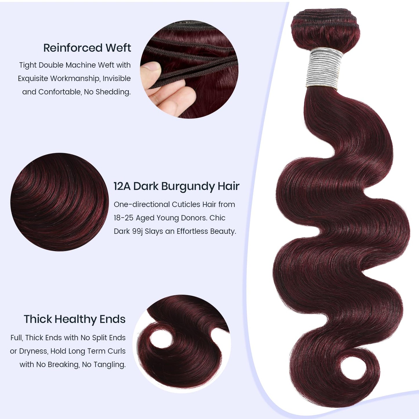 MOMOSHERO Burgundy Body Wave Bundle 14 Inch，12A Soft Real Hair 99j Dark Red Wine Colored Bundles, 100% Brazilian Human Hair Single Bundle Double Weft Hair Extension