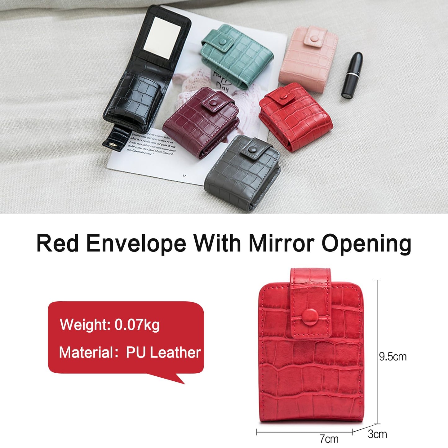 PORRASSO Lipstick Case Portable Mini Cosmetic Bag Women Lipstick Lip Gloss Bag with Mirror Travel Lipstick Holder for Storeing Lipstick Lip Glaze Powder Red