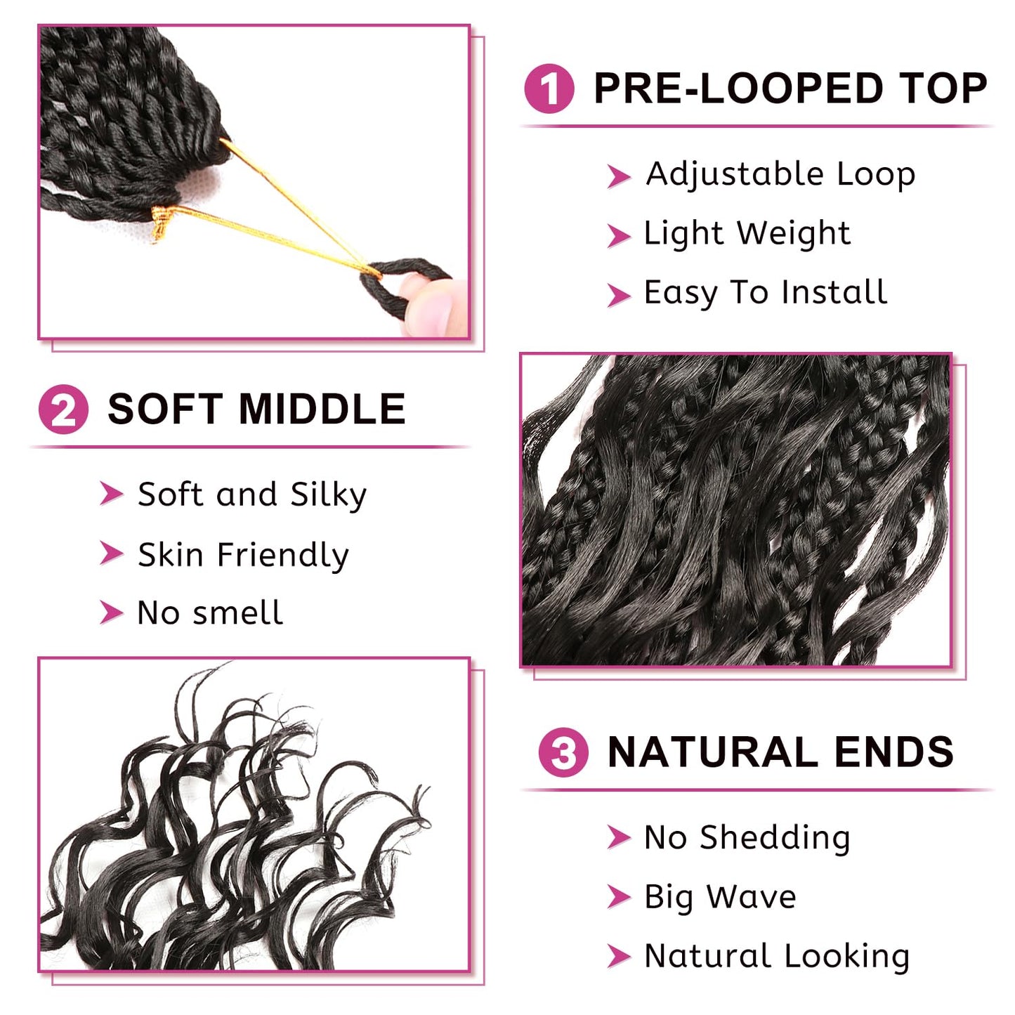 Goddess Box Braids Crochet Hair for Black Women-8 Packs 24 Inch Boho Crochet Braids Pre Looped with Curly Ends (T1B/30, 24 inch(four curly hair))