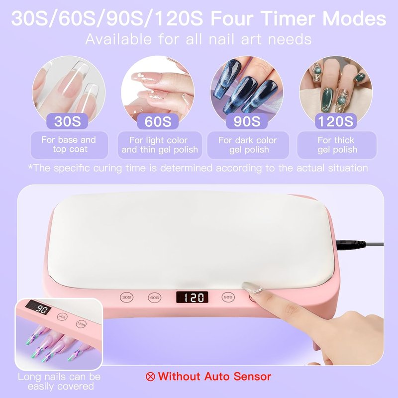 UV Nail Lamp - Professional LED Nail Light for Gel Polish | Foldable Design with Arm Rest & UV Gloves - Pink