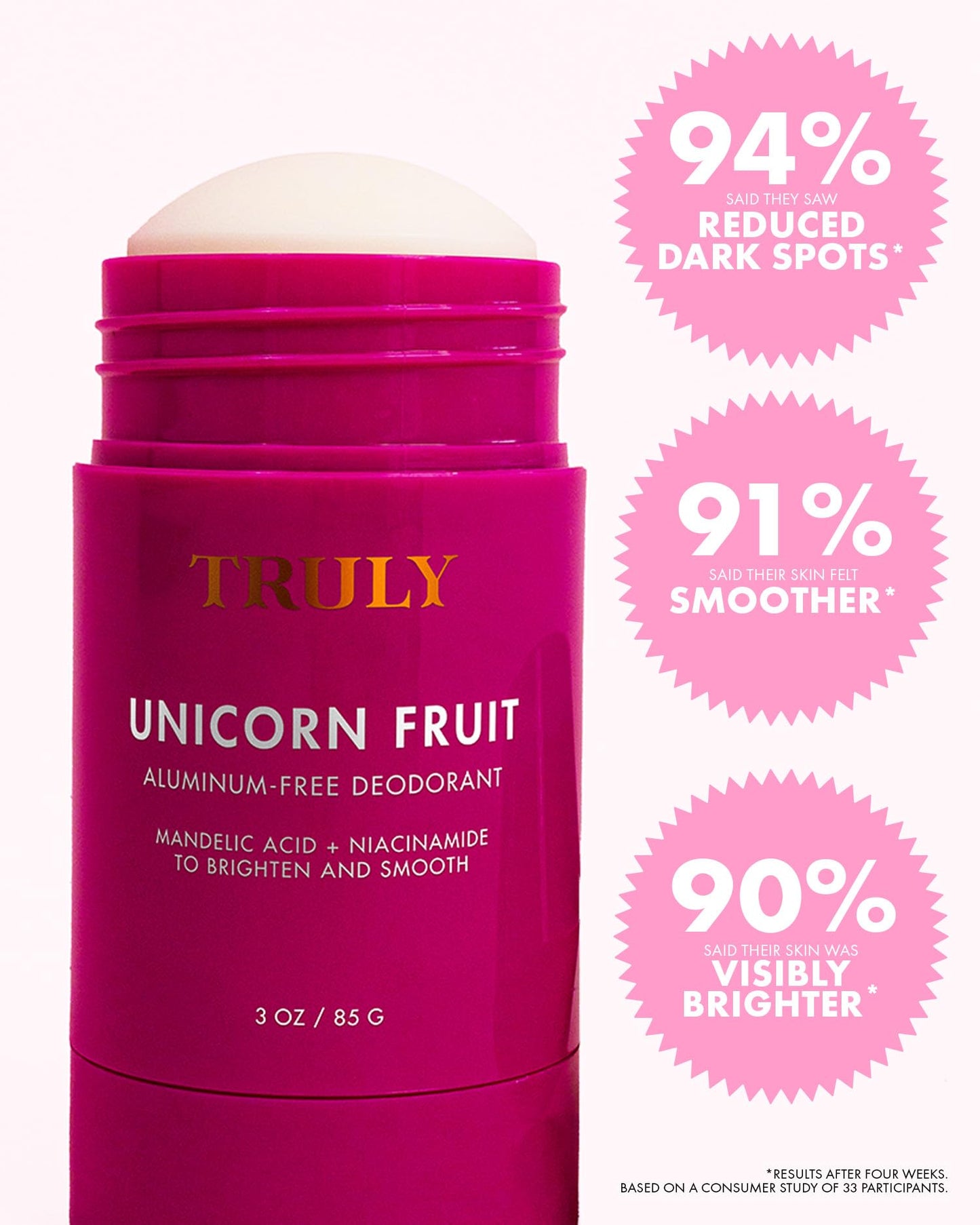 Truly Unicorn Fruit Aluminum Free Deodorant | Cotton Candy Scent | Natural Deodorant for Brighter and Smoother Underarms - 3 Oz