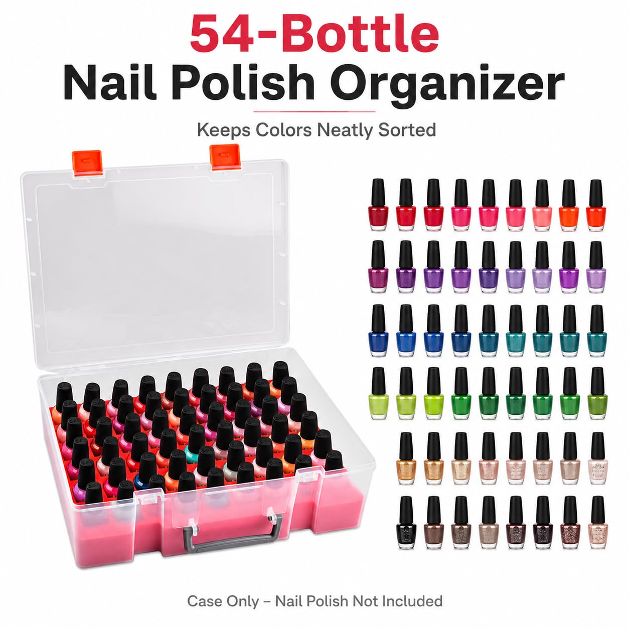 FULLCASE Nail Polish Organizer, 54 Bottles Nail Storage with Separate Sponge Compartment for Sally Hansen/for GAOY/for OPI/for Essie/for CANNI Gel/for DND Gel Polish