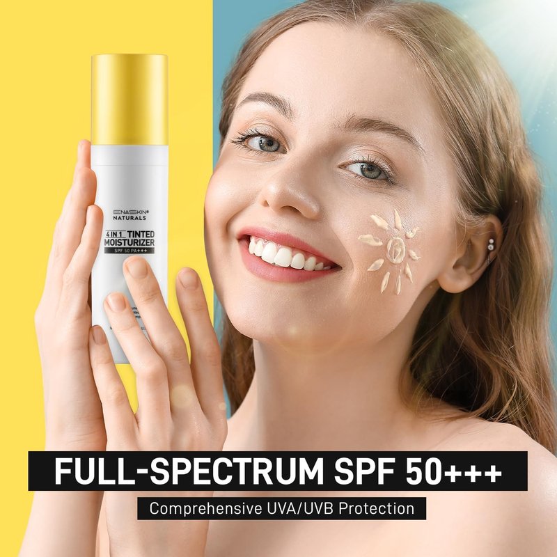 ENASKIN NATURALS Tinted Moisturizer SPF 50 - Lightweight Mineral Sunscreen & Primer for Glowy Finish | 1.7 fl oz