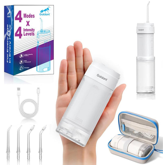 2026 New Portable Water Flosser for Teeth, 4 Modes & 4 Intensity Levels, Mini Small Design with Exquisite Travel Case, Removable Tank, IPX7 Waterproof, Cordless Dental Oral Irrigator (White)