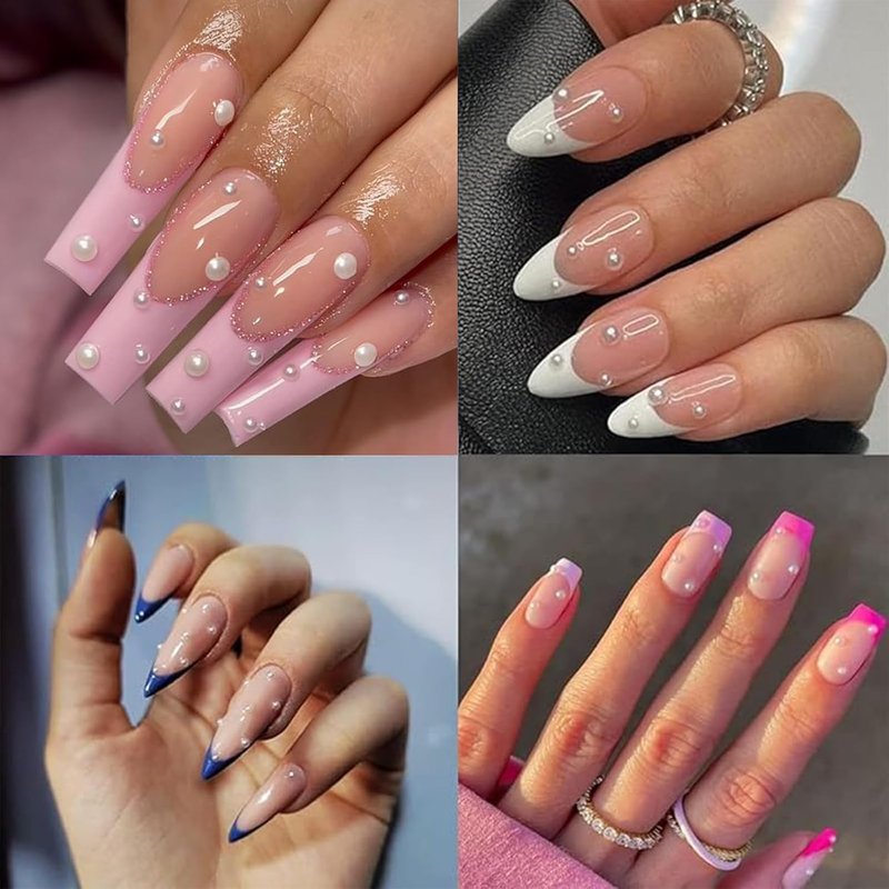 ITPOYOL Nail Art Pearls Flatback Pearls Nail Charms Metal Silver Gold Beads Luxurious Design Half Round White Beige Gems Jewelry Accessories for Women Manicure Decorations Supplies