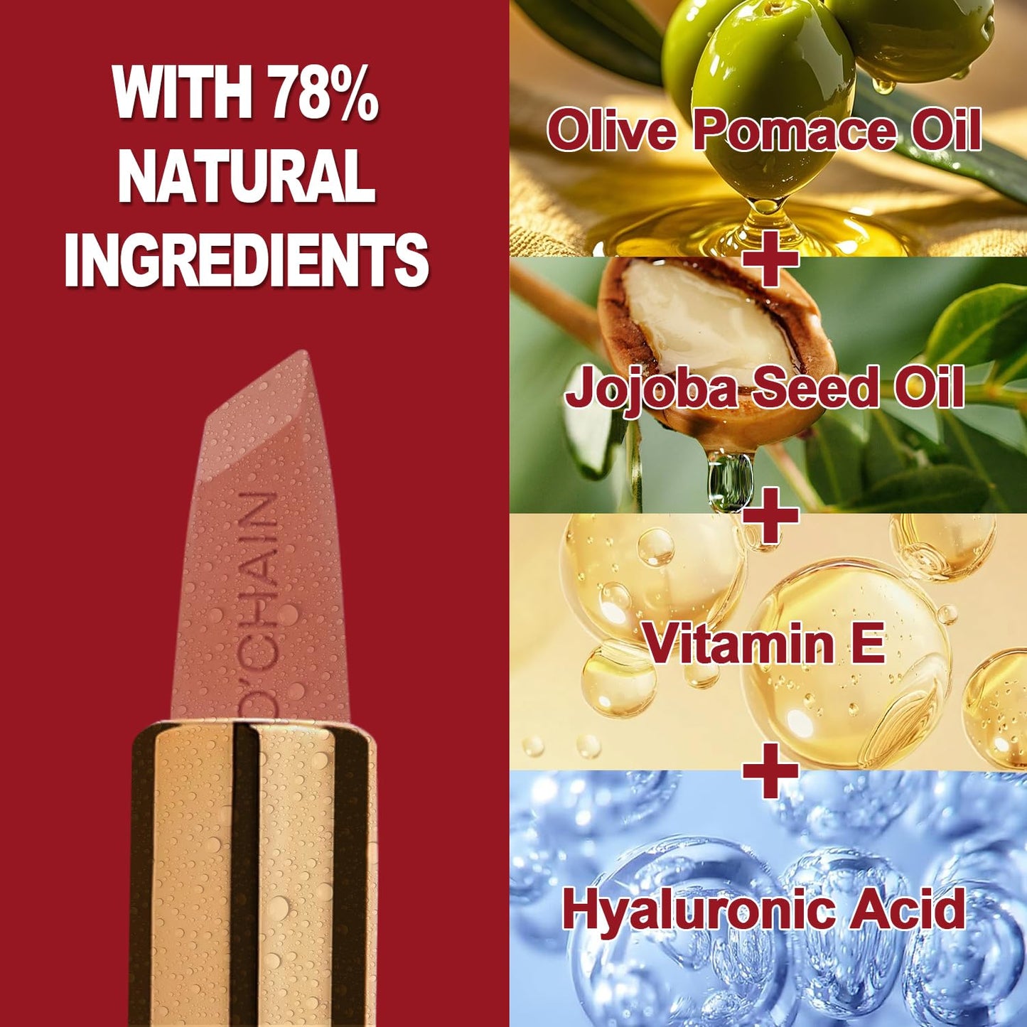 O'CHAIN Matte Lipstick, Long Lasting Full Coverage Non-Transfer Lipstick for Women Infused with Jojoba Oil and Vitamin E, Cruelty-Free & Vegan(08 PEACHY) 0.12 Oz