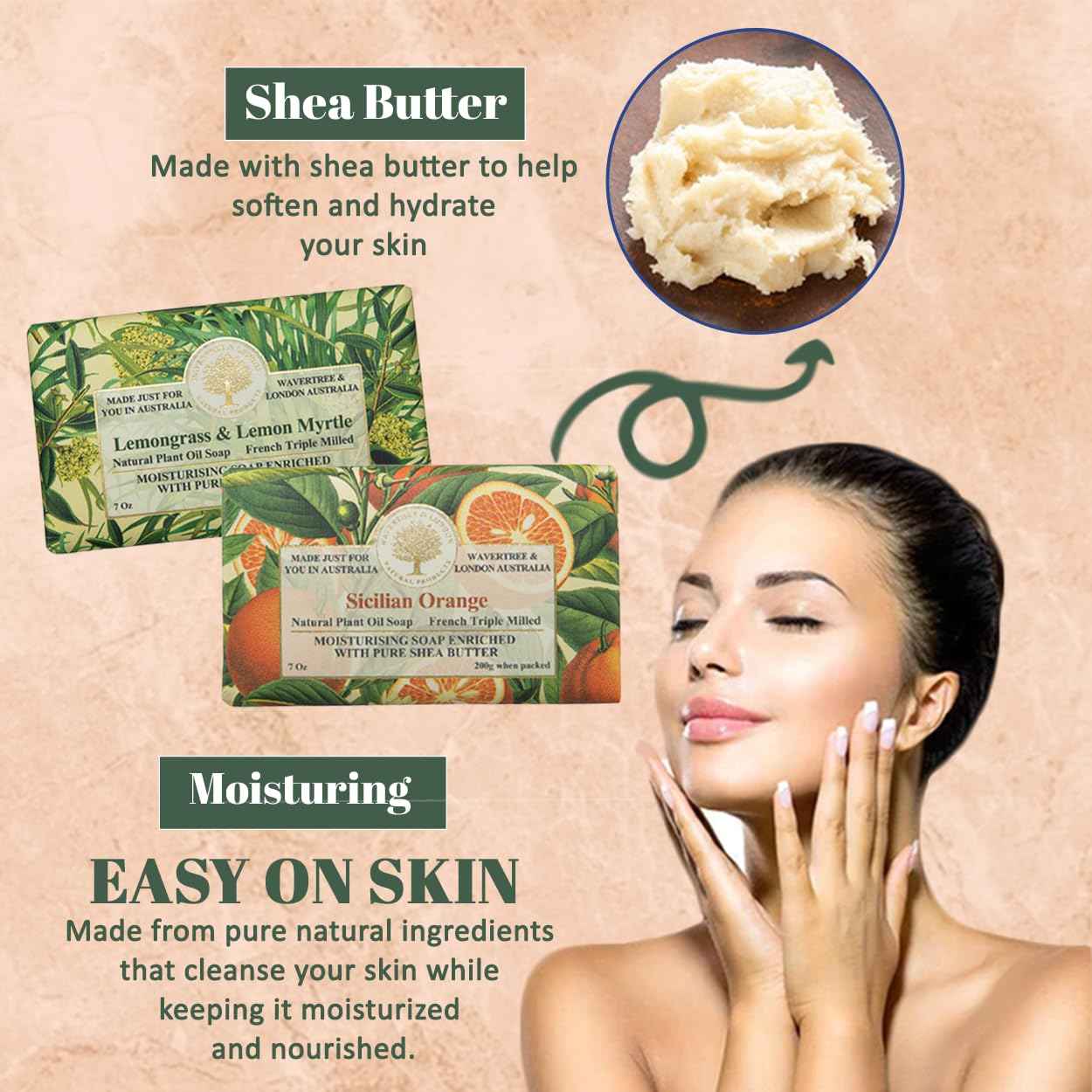 Wavertree & London Duo Gift Box (2 Bars) - 7oz Sicilian Orange, Lemongrass & Lemon Myrtle Scented Triple Milled Natural Soap Bars - Pure Plant Oil Soap Bars for All Skin Types