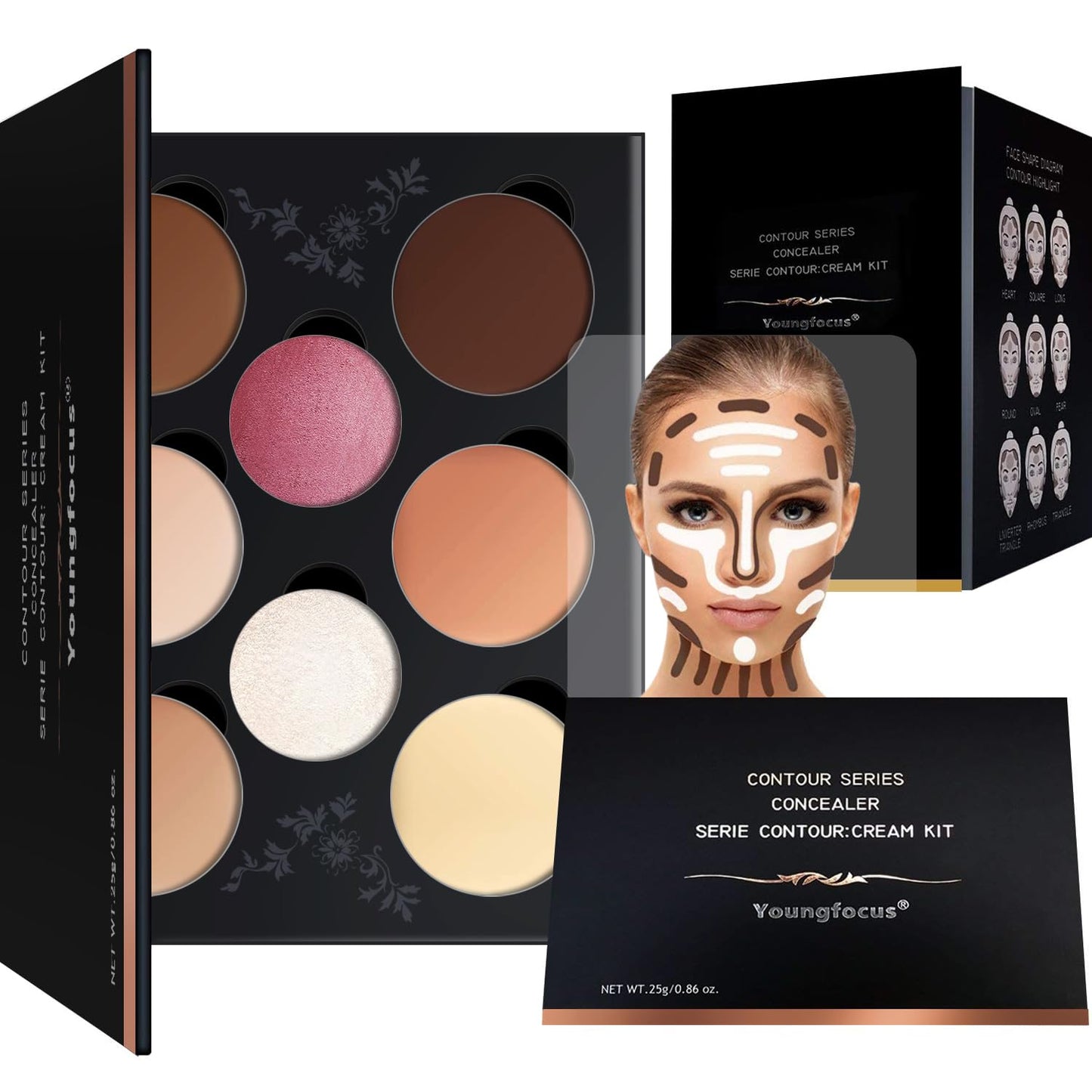 Cream Contour Palette - 8 Colors Vegan Highlighting Makeup Kit | Hypoallergenic & Cruelty-Free