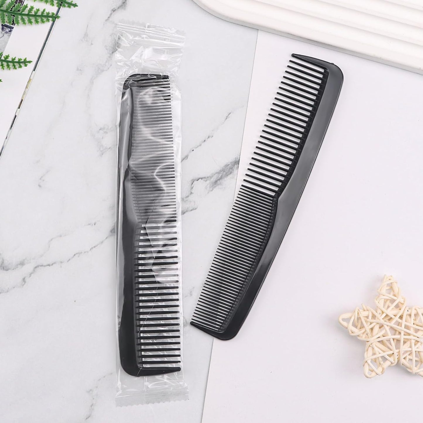 Double Tooth Hair Pocket Combs - 200 Individually Wrapped Black Combs for Charity & Care Packs