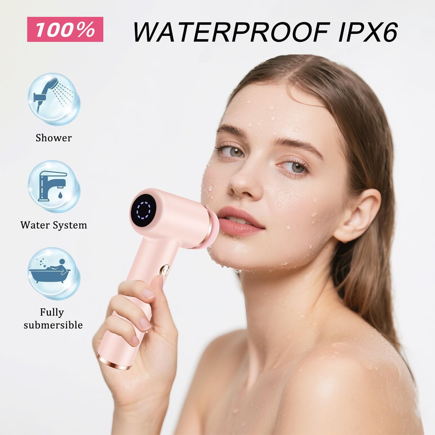 Electric Facial Cleansing Brush with 4 Brush Heads & 5 Speeds - IPX6 Waterproof, Type-C Fast Charging - for Deep Cleansing, Exfoliating, Pore Minimizing & Makeup Removal (Pink)