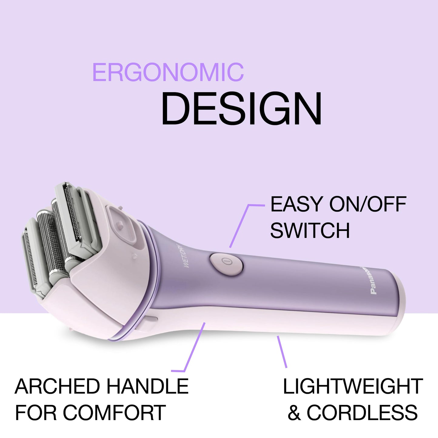 Panasonic Electric Shaver for Women, Cordless 4-Blade Shaver, Bikini Attachment, Pop-Up Trimmer, Wet-Dry Operation, Electric Razors for Women - ES-AWL8AV (Purple)