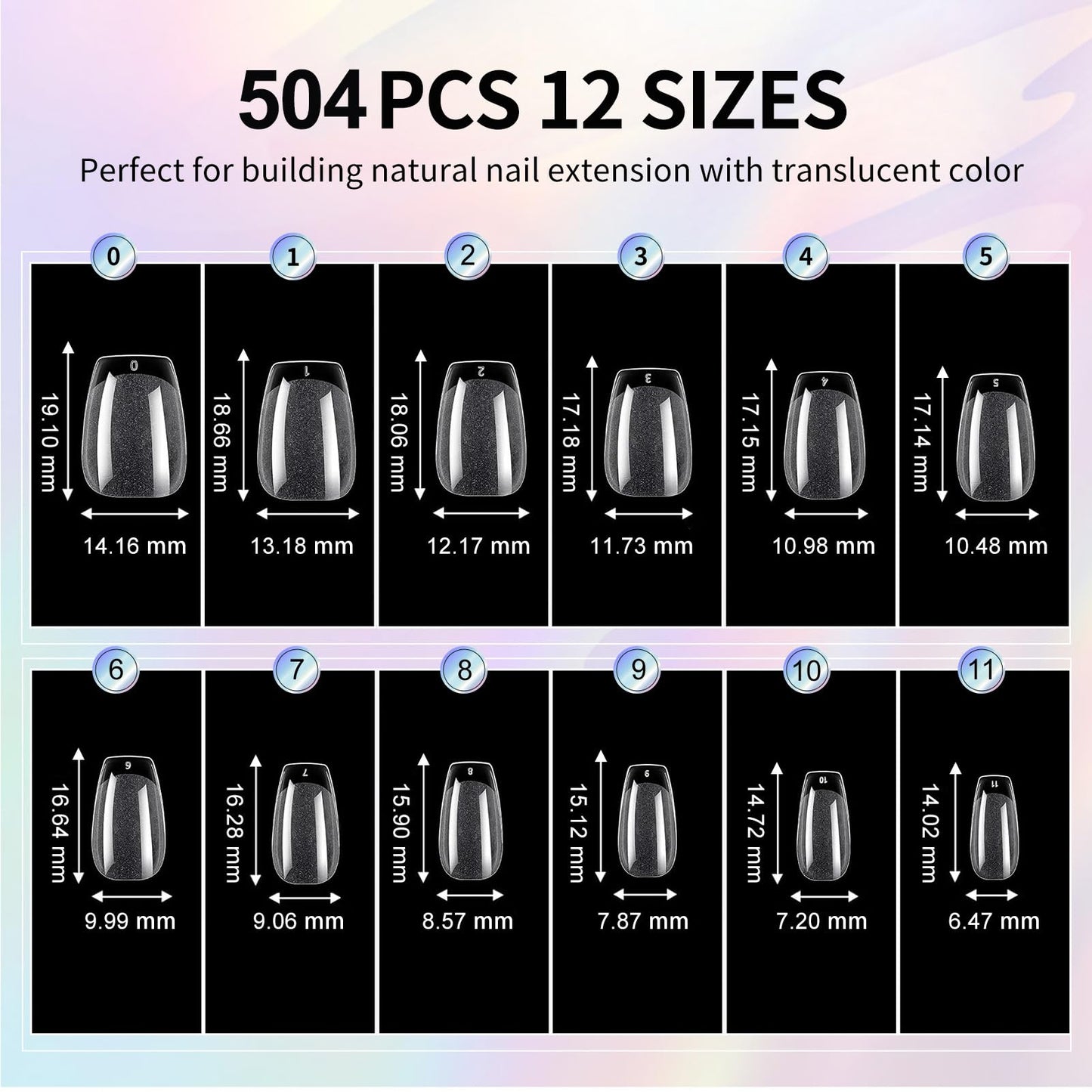 CyyaPeaap Short Coffin Nail Tips, 504Pcs Soft Gel Nails, Half Matte Full Cover False Short Coffin Nail Tips for Nail Extension, Manicure, Home DIY, Salon, 12 Sizes, Pre-Shaped Acrylic Gelly Fake Nail