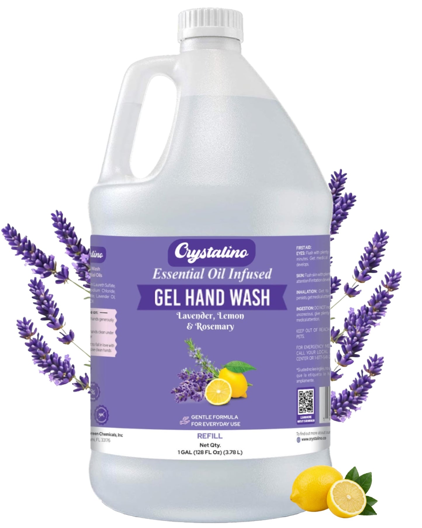 Crystalino Lavender Essential Oil Gallon Liquid Hand Soap Refill (1 Gal), Non-Toxic Bathroom Hand Wash Soap Bulk Non-Antibacterial, Jabon Para Manos, handsoap gallon bulk refill deals, 洗手液