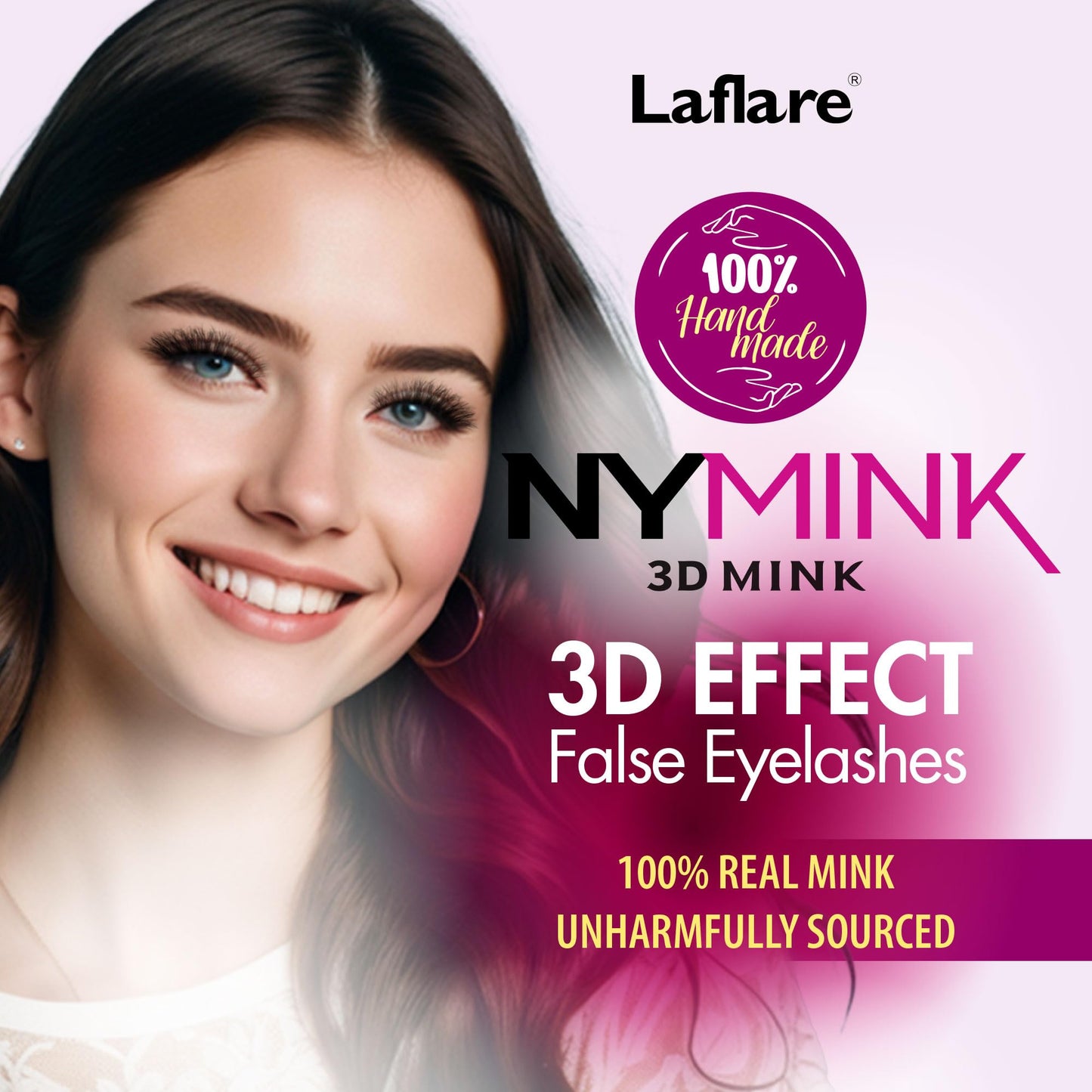 Laflare 100% Real Mink Lashes, 3D NY Mink Eyelashes, Hand-Rowing Natural Long Wispy False Lashes for Luxury Makeup, Natural, Light,Trendy, Reusable (NY52, VALUE PACK)