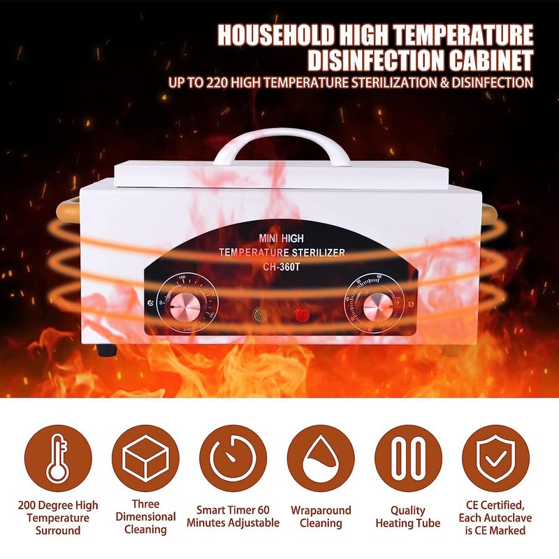 High Temperature Metal Cleaning Box,Misforu 2L Dry Heat Cabinet High Temp with Stainless Tray Timer and Handle for Spa Hot Towel Barber Shops Salon Hairdressing Tool Earrings 300W 110V (With Bag)