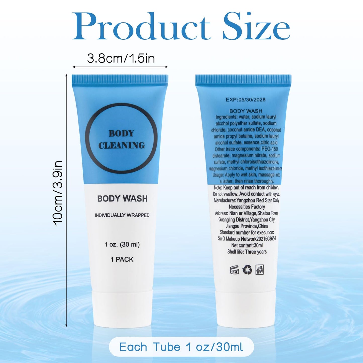 Travel Size Body Wash, Individually Wrapped Bulk 1 oz/30 ml Mini Shower Gel Set Trial Sample Small Single Use Toiletries Amenities Kit for Men & Women for Hotel/Camping/Vacation/Homeless (100 Pack)