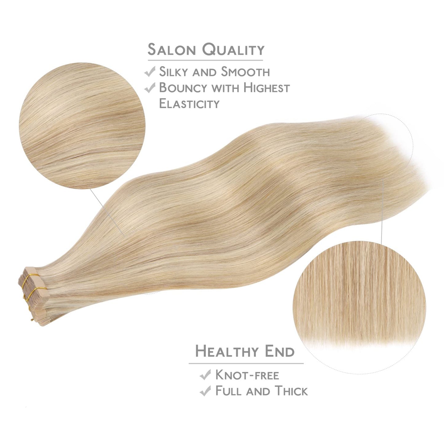 Tape In Hair Extensions - 18 Inch Dirty Blonde & Bleach Blonde Remy Human Hair | 20pcs, 50g, Straight Skin Weft