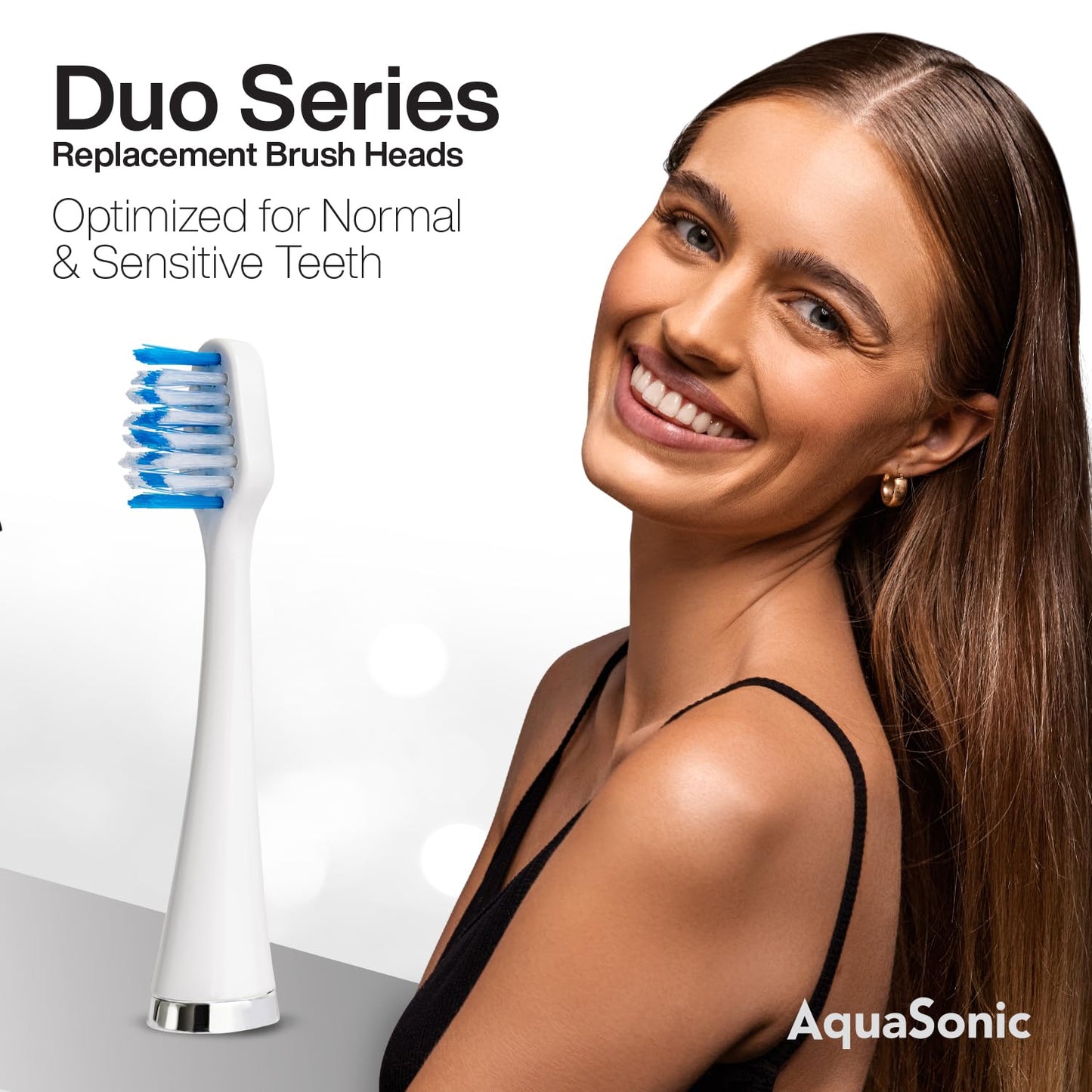 AquaSonic Genuine Duo Series Replacement Brush Heads | for Normal & Sensitive Teeth | Compatible with Duo Series & Home Dental Center Toothbrush Handles | NOT Compatible with Duo Series Pro