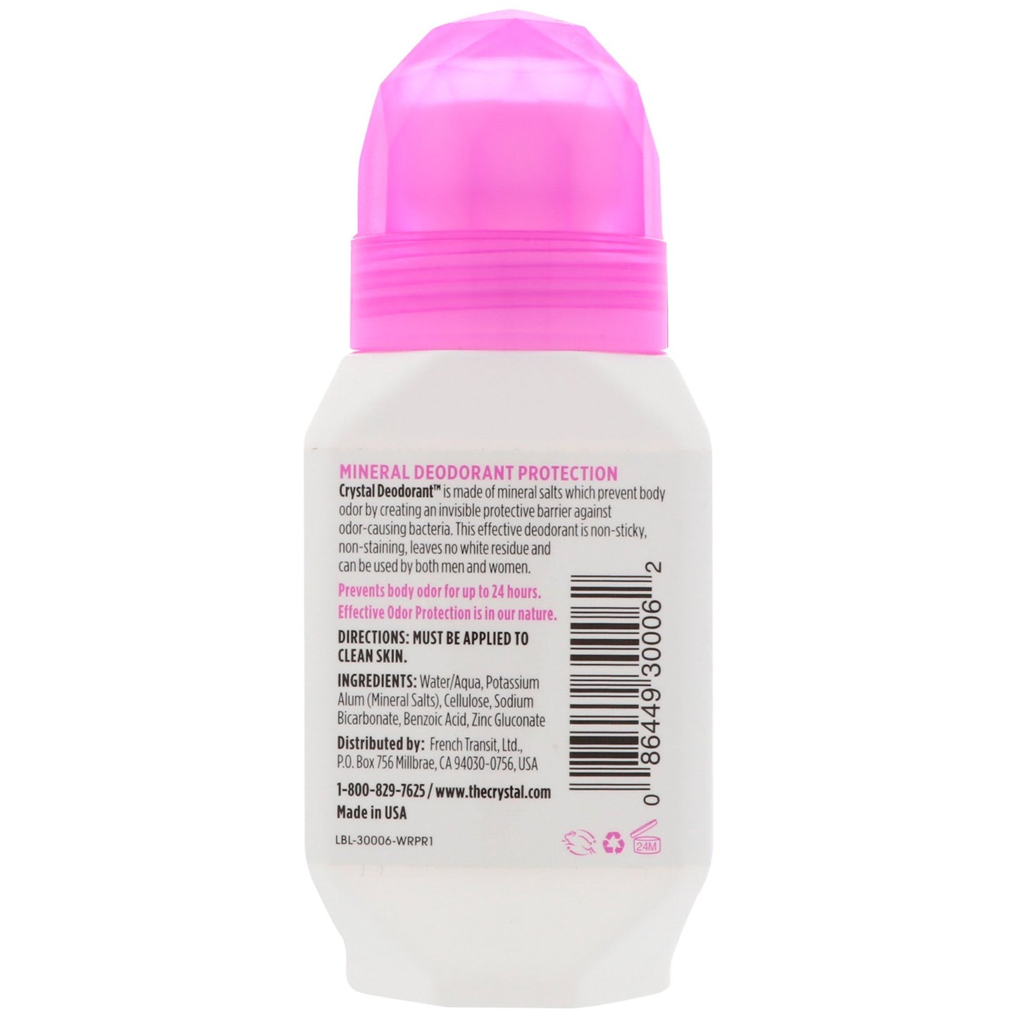 Crystal Mineral Body Deodorant Roll-On, Unscented 2.25 oz (Pack of 6)
