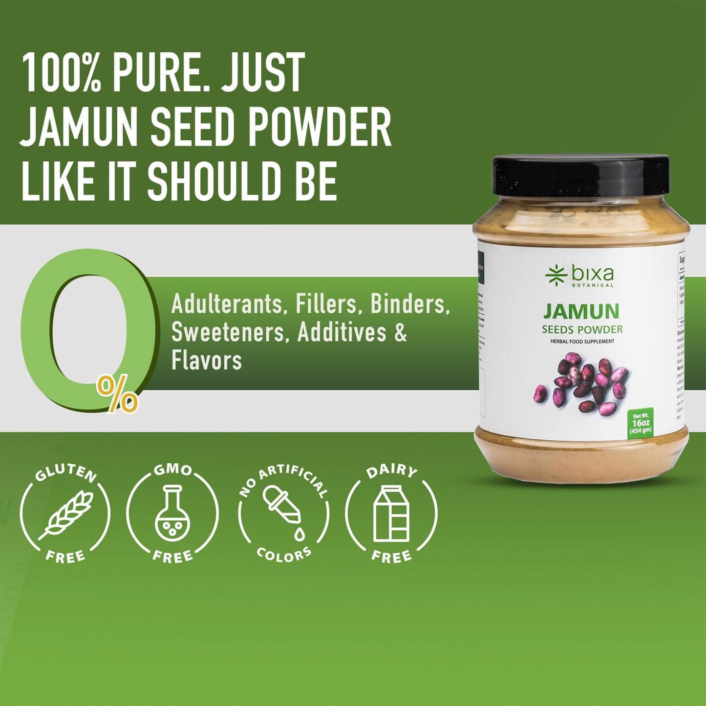 bixa BOTANICAL Jamun Seed Powder | Eugenia Jambolana |1 Pound / 16 OZ | Ayurvedic Herbal Supplement| Gluten Free, Non-GMO, Steam Treated, Vegan, 100% Pure