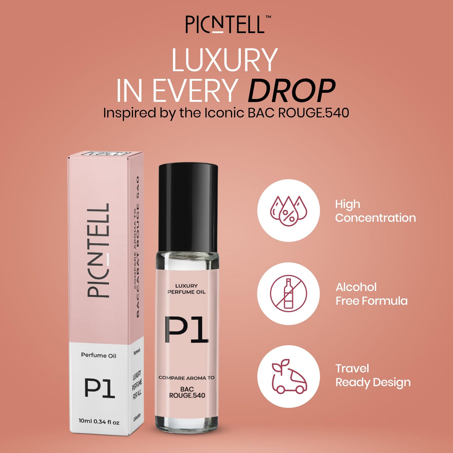 PICNTELL P Series Impression Perfumes for Women – Travel Friendly Roll-on Perfume Oils Based on Iconic Designer & Luxury Scents, Long-Lasting Women’s Fragrances (1 - Pack, (P1))