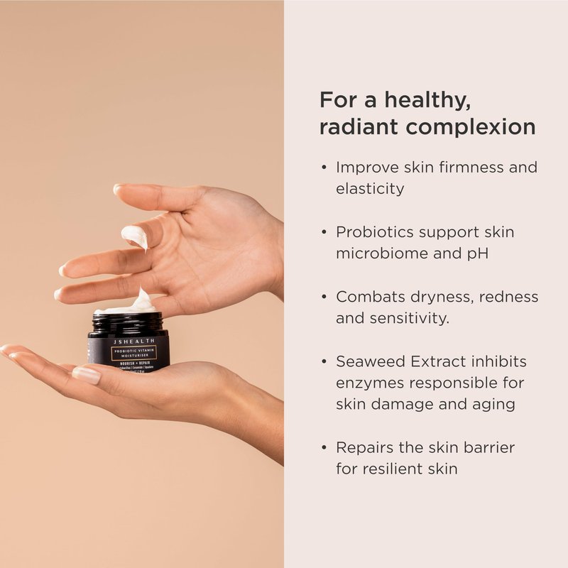 JSHealth Probiotic Face Moisturizer. Lightweight Cream with Seaweed Extract, Ceramide, Squalane. Supports Skin Microbiome. Vegan, Cruelty-Free (1.69 fl oz)