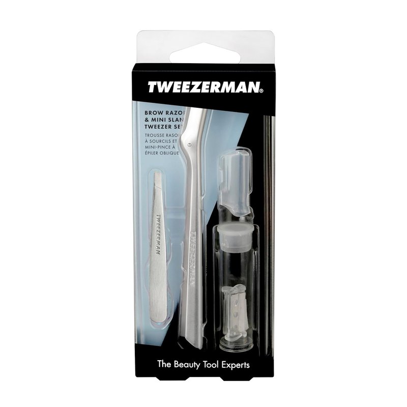 Tweezerman Eyebrow Razor Set - Mini Tweezers with 3 Blades & Safety Cap | Stainless Steel