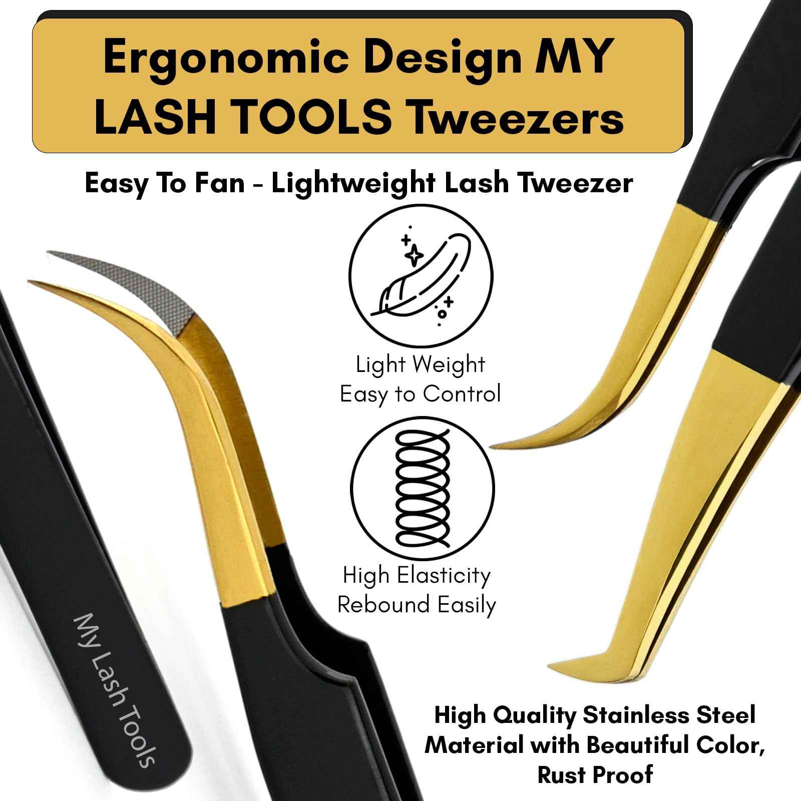 5pcs Fiber Tip Lash Tweezers Set – Curved Classic, Boot Volume, 90° & 45° Angle, Isolation Tweezer for Eyelash Extensions, Precision Stainless Steel, Professional Non-Slip Application Kit