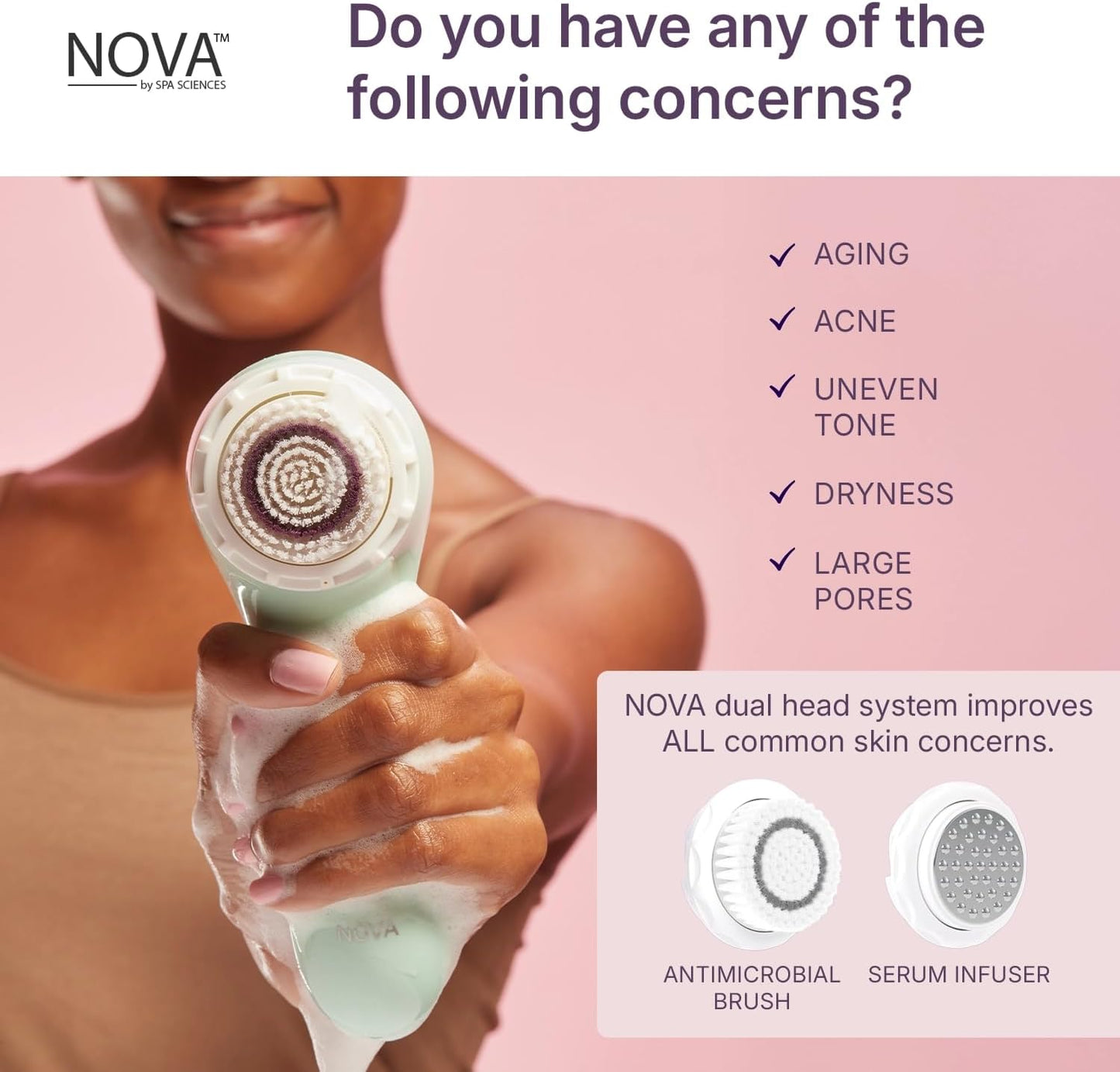 NOVA Sonic Cleansing Brush - Anti-Aging Exfoliating Facial Tool | Waterproof, USB Rechargeable