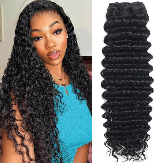 msVenus 12A Deep Wave Bundles Human Hair 18 Inches, 100% Unprocessed Indian Human Hair Bundles Wet and Wavy Raw Virgin Hair One Bundles Deal Curly Weave Bundles(Natural Color, 18 Inches)