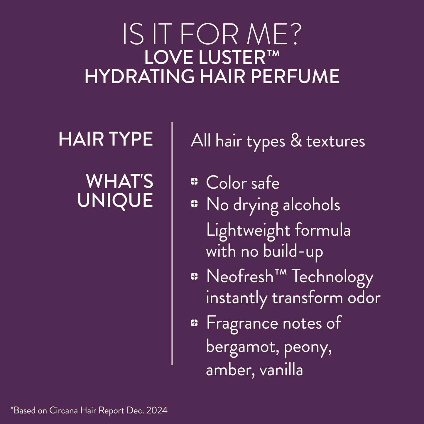 Pureology Love Luster Hydrating Hair Perfume - Hair & Body Mist with Vanilla & Peony Fragrance, Color Safe, No Drying Alcohols, Instant Hair Shine & Softness, 1.7 Fl Oz