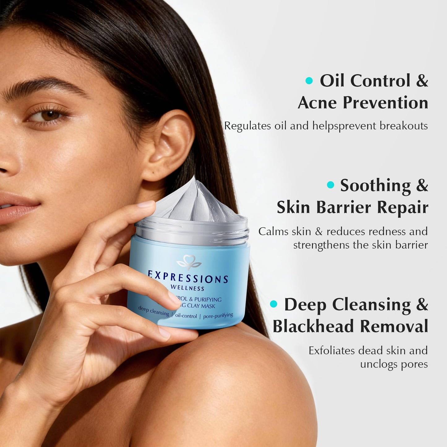 EXPRESSIONS WELLNESS Clay Mask for Face: Deep Cleansing Pore, Dead Sea Mud Mask with Salicylic Acid, Oil-Control, Reduces Acne – for Sensitive, Oily & Acne-Prone Skin, 4.06 Oz