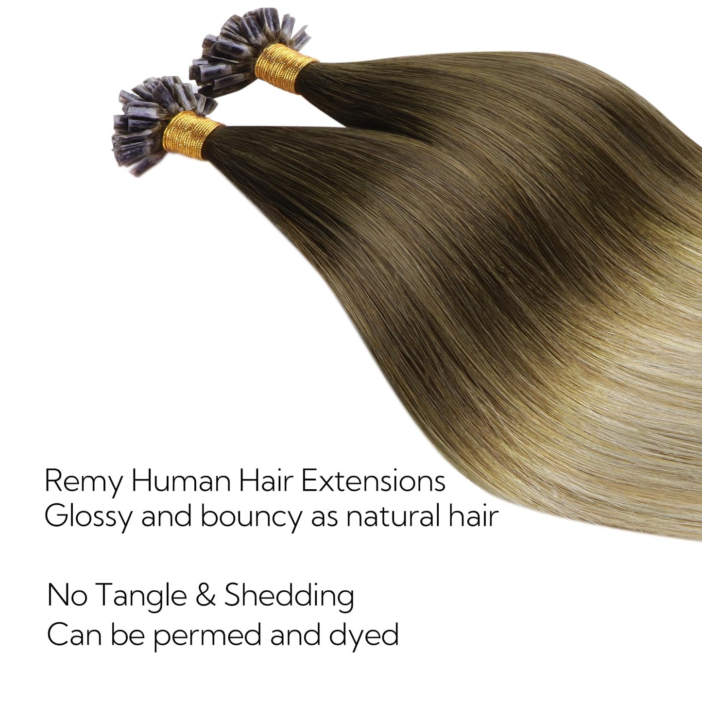 HOTBANANA U Tip Hair Extensions Human Hair, 16 Inch 50g 50s Ombre Walnut Brown to Ash Brown and Bleach U Tip Extensions Hot Fusion Keratin Utip Hair Extensions Straight K Tip Hair Extensions