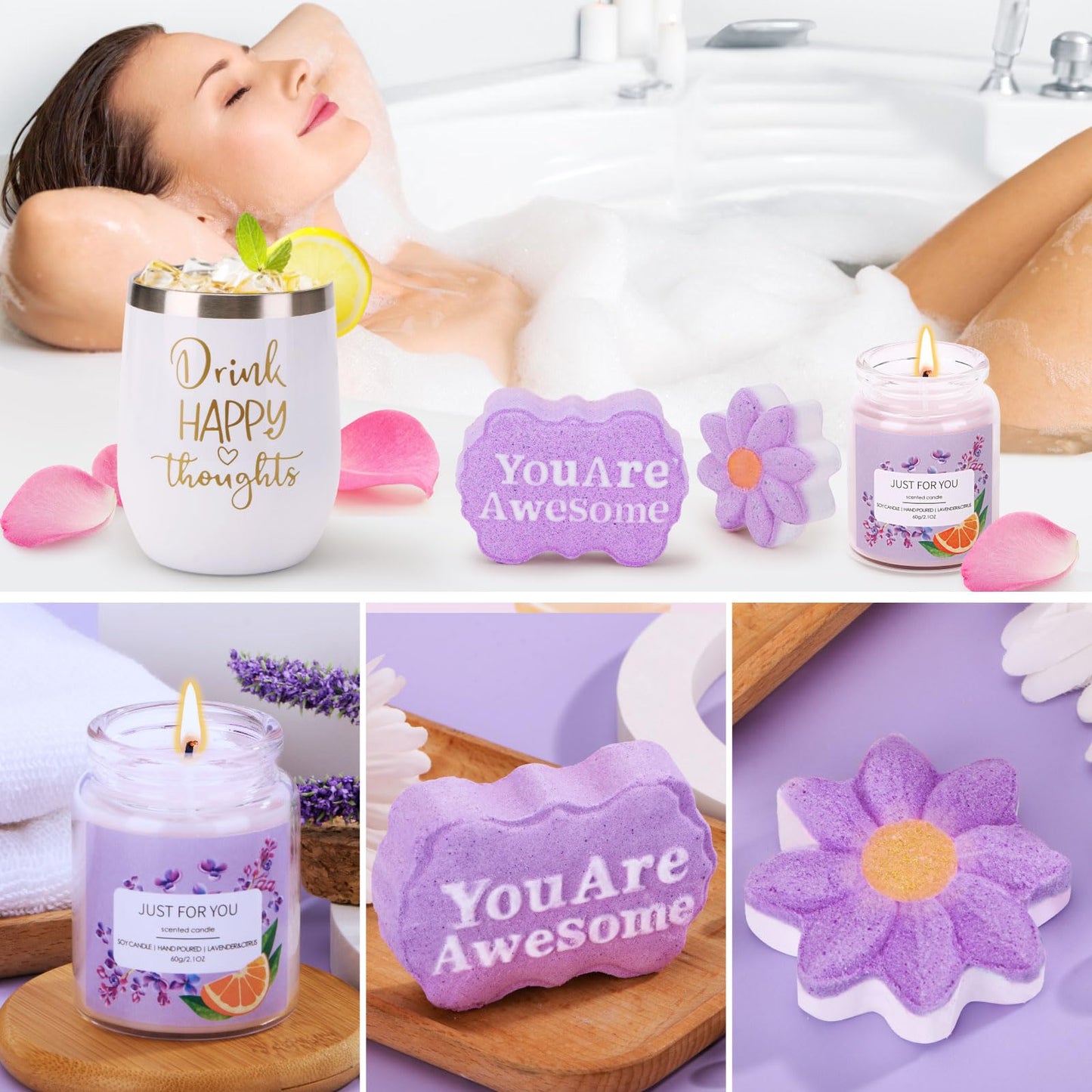 Self Care Gifts for Women Birthday Unique, Relaxing Spa Gift Baskets for Women Care Package, Lavender Valentines Day Gifts for Her Mom Wife Girlfriend Friends Sister