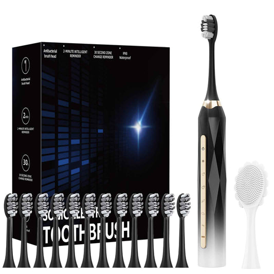 Adult Sonic Electric Toothbrush, USB Rechargeable Sonic Toothbrush, with 12 Brush Heads, 5 Modes, Equipped with Cleaning Brush, Brushing and Washing Two in one