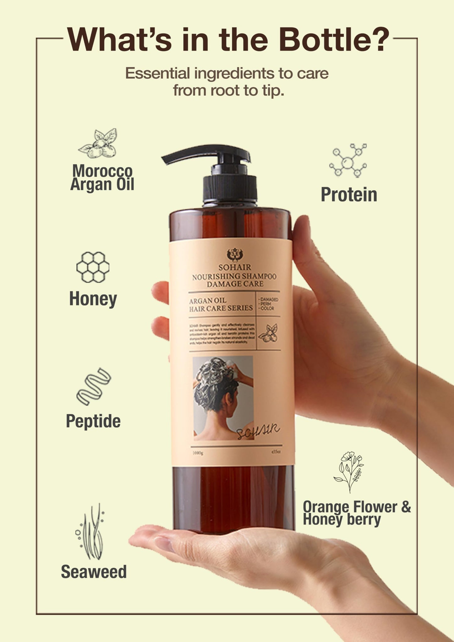 Sohair Nourishing Shampoo for Damaged Hair, Protein-Enriched Hair Care with Argan Oil & Honey, pH-Balanced Shampoo for Dry and Treated Hair, 17.6 oz