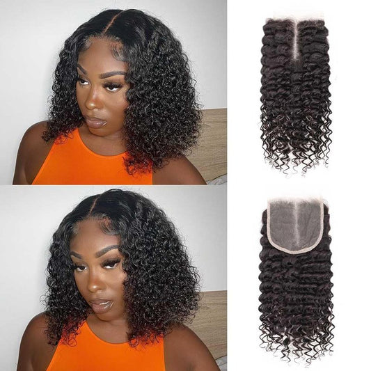 Omswet 5x5 HD Lace Deep Wave Closure Human Hair SKINLIKE 0.1mm Ultra-Thin Invisible HD Lace Pre Plucked Small Knots Closures 12A Unprocessed Brazilian Virgin Remy Hair Wet And Wavy 10 Inch
