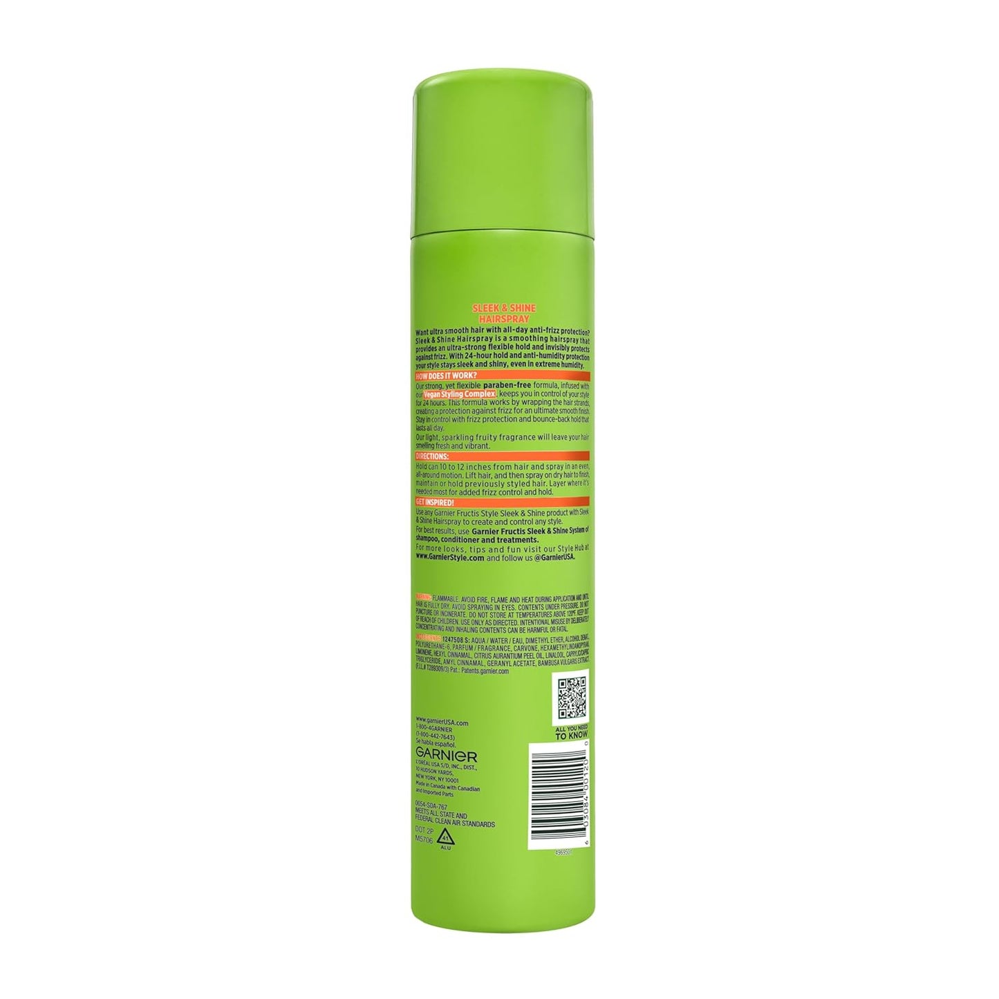 Garnier Fructis Sleek & Shine Anti-Humidity Hairspray - Ultra Strong Hold, Frizz Protection, 8.25 Oz