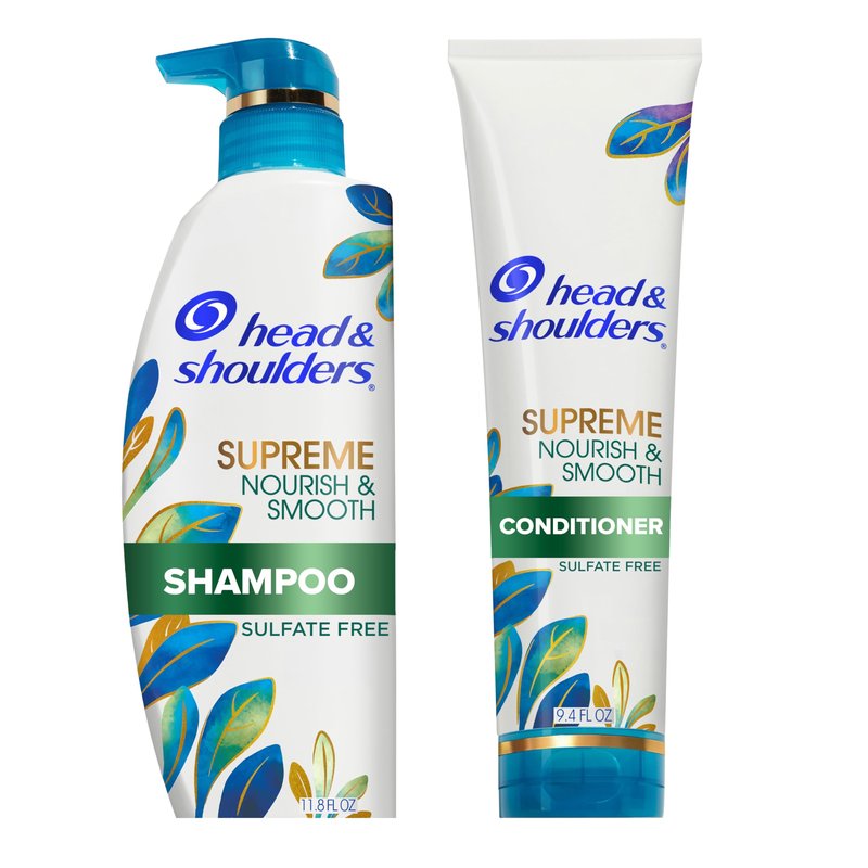 Head & Shoulders Anti-Dandruff Shampoo and Conditioner Set, Supreme Nourish & Smooth, 1% Pyrithione Zinc, Sulfate-Free, for Dry Scalp, Color-Safe, 11.8 fl oz & 9.4 fl oz